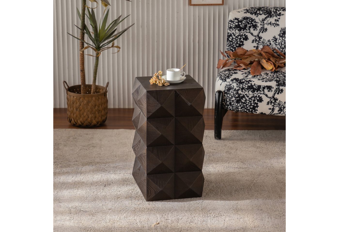 STILVORA Nachttisch mit geprägtes Musterdesign,Beistelltisch Nachtschrank aus Holz,Braun von STILVORA