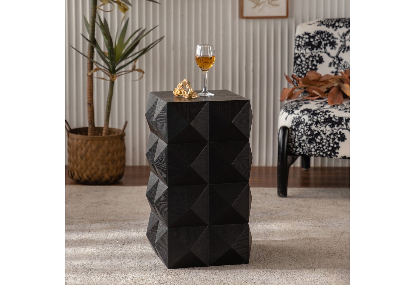 STILVORA Nachttisch mit geprägtes Musterdesign,Beistelltisch Nachtschrank aus Holz,Schwarz von STILVORA