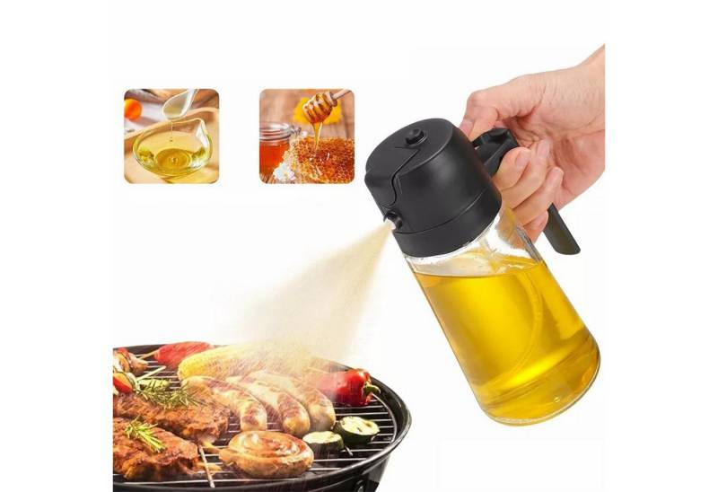 STILVORA Ölspender 470ML Glas Ölspender mit Sprühfunktion Ölsprüher mit Tropfstop&Deckel, (2 in 1 Ölsprüher für Speiseöl, 1-tlg., mit Tropffreiem Auslauf), für Kochen Grillen Küche Heißluftfritteuse Backen von STILVORA