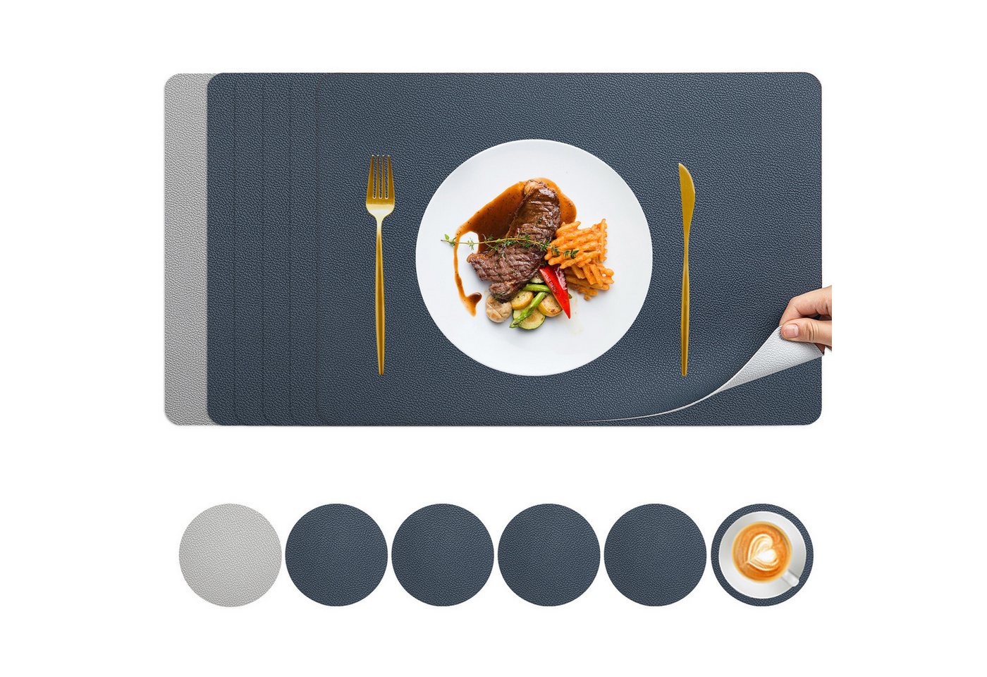 STILVORA Platzset Tischset Tischunterlage Untersetzer - Wasserfest, hitzebeständig, (6 Tischsets und 6 Untersetzer praktische Nutzung als Mauspad, Doppelseitig verwendbar hwasser- und schmutzabweisend), pflegeleicht ideal für Esstisch Küche Büro und Hotel von STILVORA
