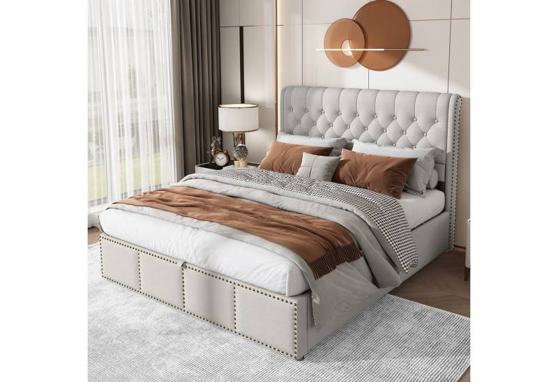 STILVORA Polsterbett 140x200 Bettgestell Funktionsbett Jugendbett mit Stauraum,Leinen, grau von STILVORA