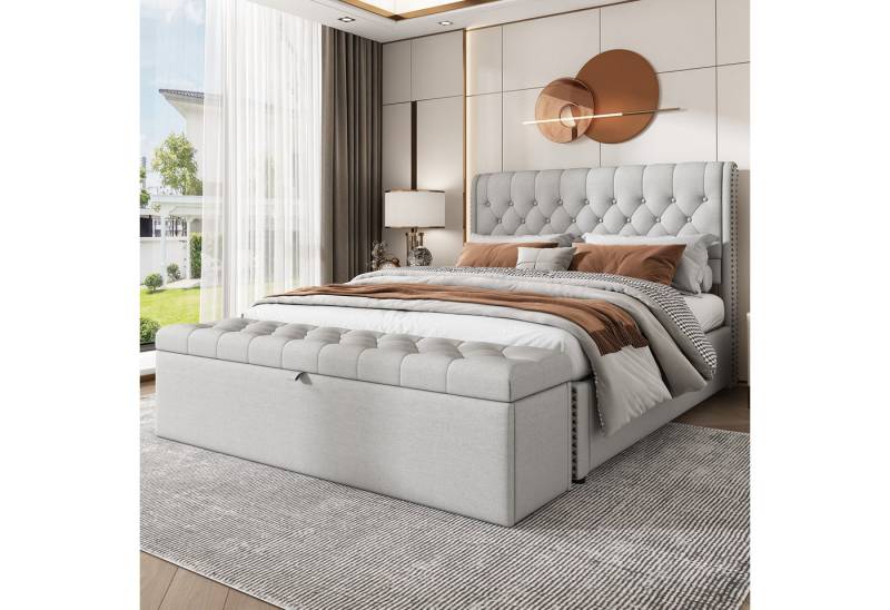 STILVORA Polsterbett 140x200 Bettgestell Funktionsbett Jugendbett mit Stauraum,Leinen, grau von STILVORA
