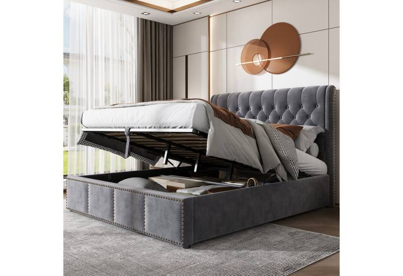 STILVORA Polsterbett 140x200 Bettgestell Funktionsbett Jugendbett mit Stauraum,Samt, grau von STILVORA