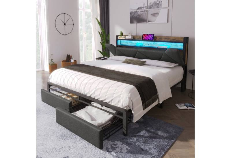 STILVORA Polsterbett 140×200 Bettgestell Stauraumbett mit LED,Jugendbett mit USB Typ C (Doppelbett 140x 200 ohne Matratze Stauraumbetten Bettgestell), Stauraum-Kopfteil und LED-Beleuchtung und Schubladen von STILVORA
