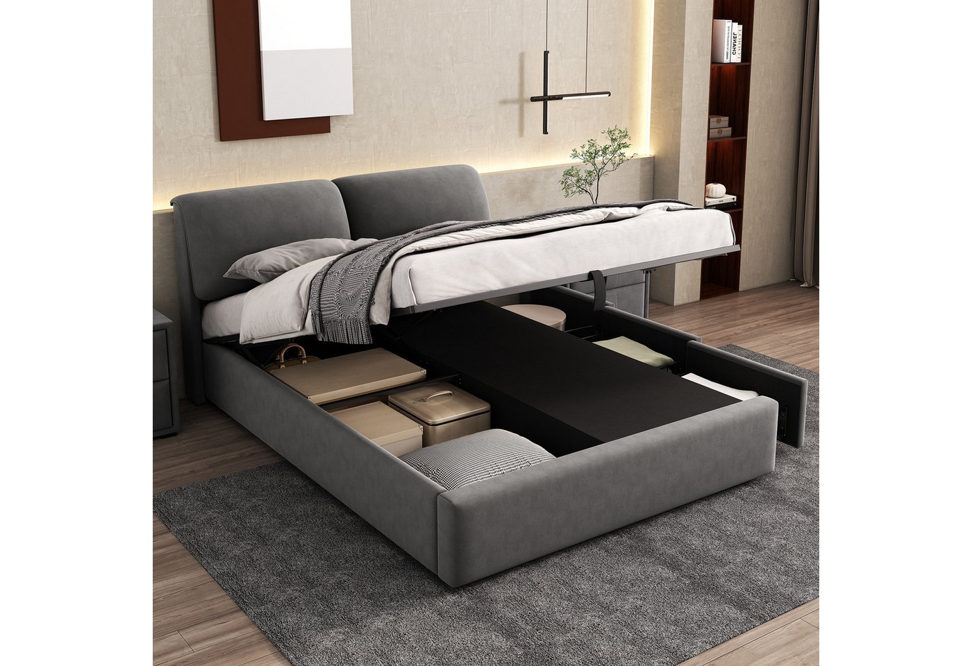 STILVORA Polsterbett 140×200 Bettgestell mit Bettkasten,Jugendbett Doppelbett mit Schublade (140*200cm), mit 3 Schubladen,Bettkasten zur Aufbewahrung von STILVORA