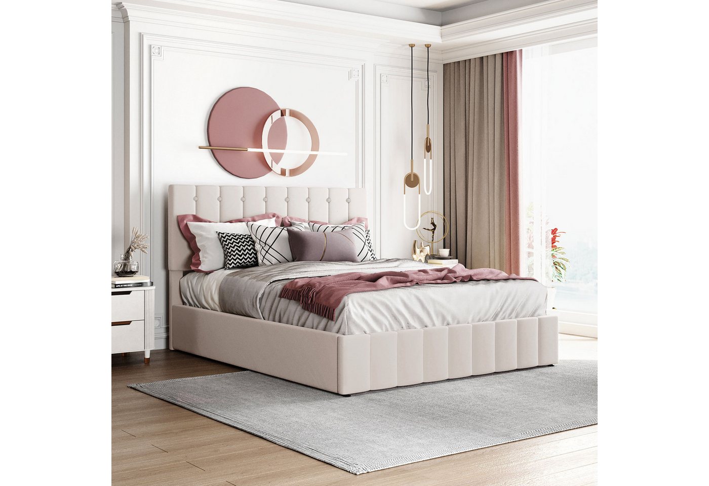 STILVORA Polsterbett 140×200 Bettgestell mit Bettkasten,verstellbares bett ohne Matratze (höhenverstellbares Polsterkopfteil, mit Hydraulisch anhebbarer Bettstauraum), Ohne Matratze von STILVORA