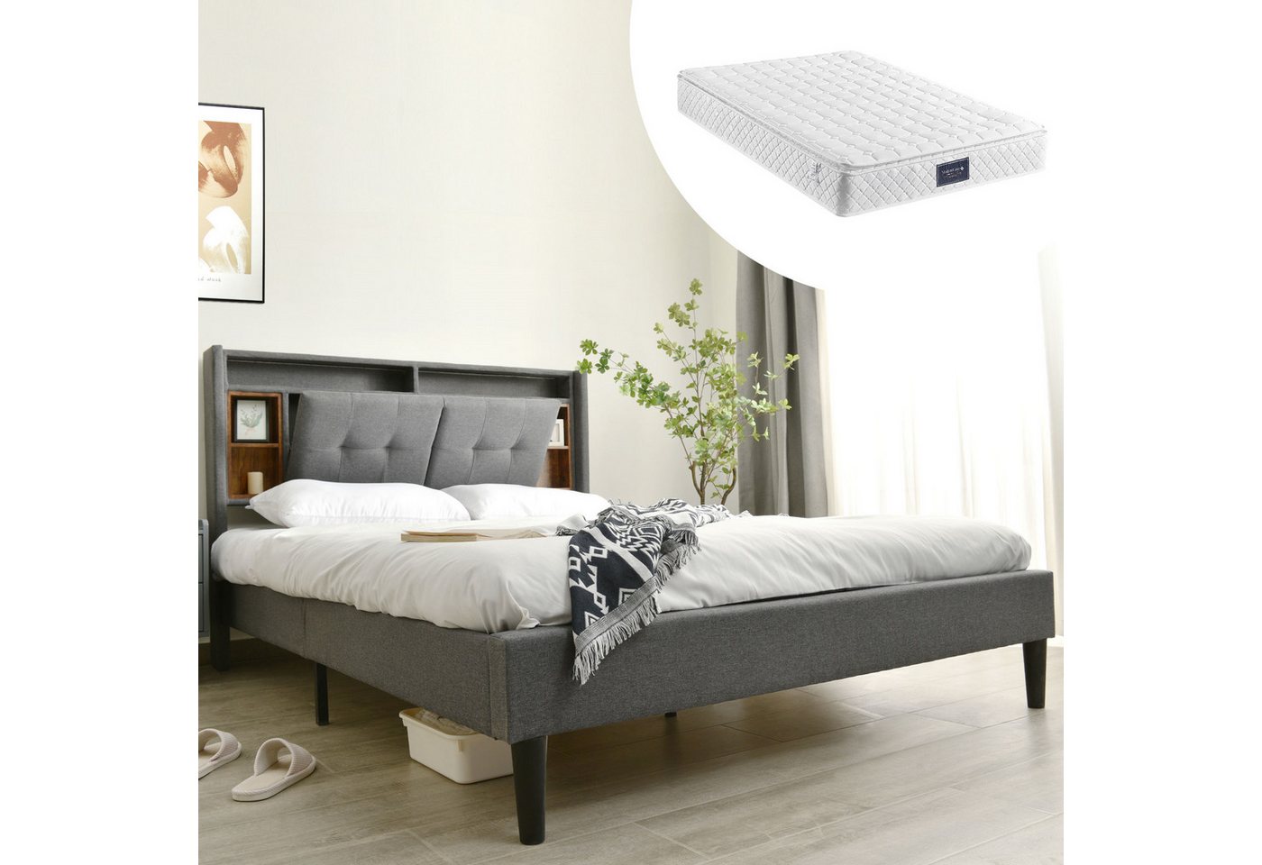 STILVORA Polsterbett 140×200 Bettgestell mit LED-Beleuchtung,Jugendbett mit Stauraum & USB (1-tlg., 140x200cm Inklusive Matratze), Mit LED-Beleuchtung von STILVORA