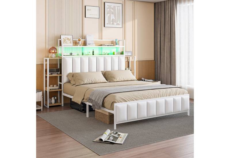 STILVORA Polsterbett 140×200 Bettgestell mit Matratze,Jugendbett mit LED-Beleuchtung (mit LED-Beleuchtung und Mehrfach-Ablagefächern, 140x200 cm), mit Matratze von STILVORA