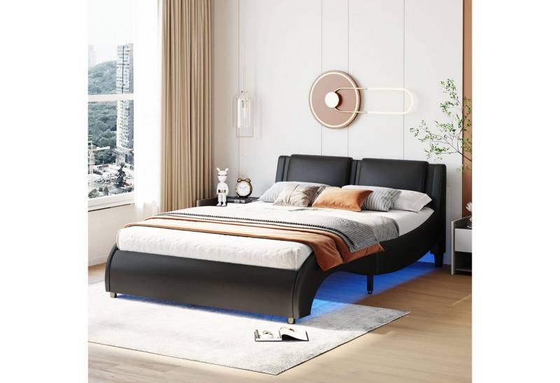 STILVORA Polsterbett 140×200 Bettgestell mit Matratze,Jugendbett mit LED und Lattenrost (140*200cm Kunstlederbett mit LED-Lichtbettgestell mit Lattenrosten), ohne Matratze von STILVORA