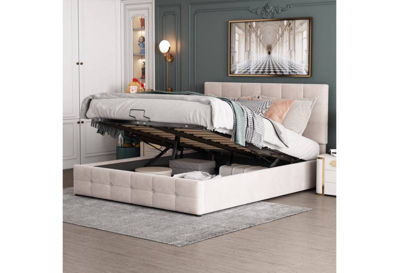 STILVORA Polsterbett 140×200 Bettgestell mit Matratze,Jugendbett mit Stauraum&Lattenrost (Metalllattenrost, höhenverstellbares Polsterkopfteil), Mit Matratze von STILVORA