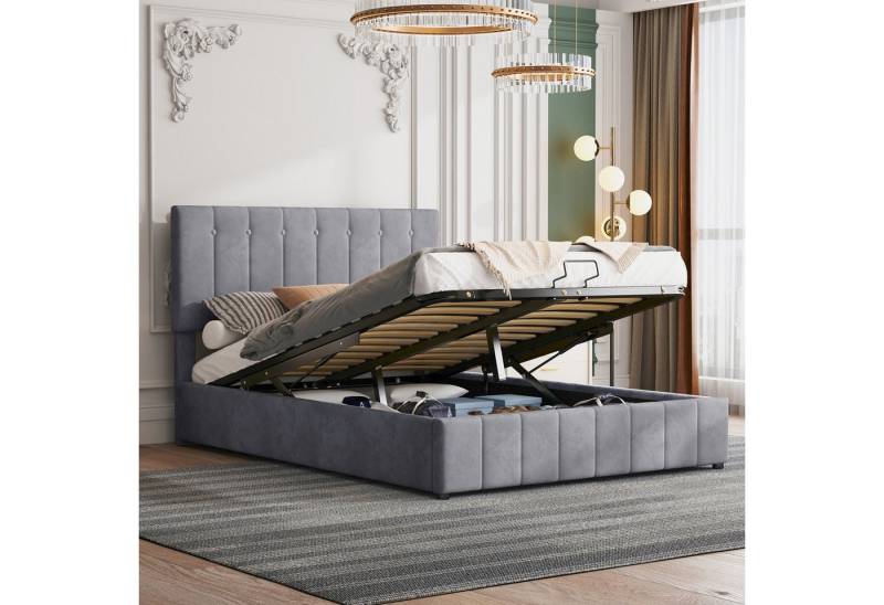 STILVORA Polsterbett 140×200 Bettgestell mit Matratze,verstellbares bett mit Bettkasten (höhenverstellbares Polsterkopfteil, mit Hydraulisch anhebbarer Bettstauraum), Mit Matratze von STILVORA