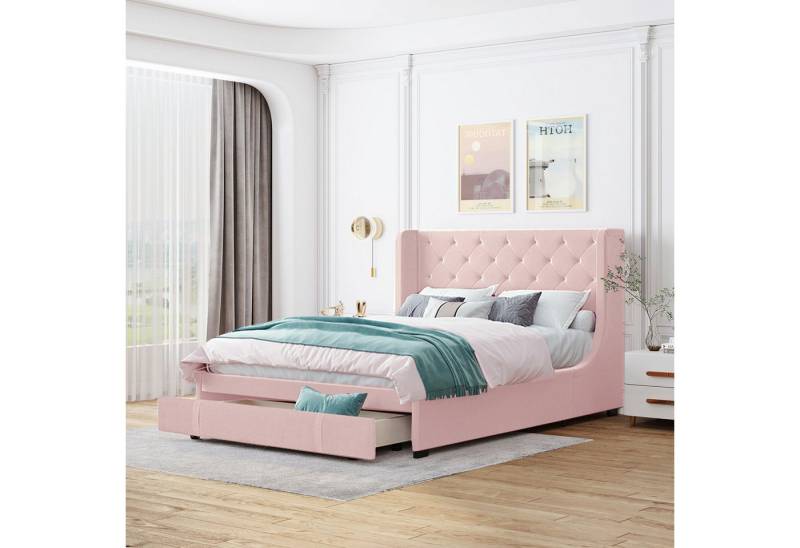 STILVORA Polsterbett 140x200 Bettgestell mit Stauraum & Lattenrost,Doppelbett ohne Matratze (Rosa (Matratze nicht im Lieferumfang enthalten), Erwachsenen- und Jugenddoppelbett in Pro-Leinen-Stoff 140x200cm), Ohne Matratze von STILVORA
