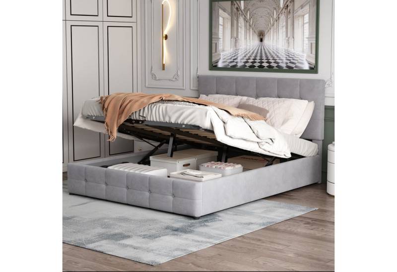 STILVORA Polsterbett 140×200 Bettgestell mit Stauraum&Lattenrost,Jugendbett ohne Matratze (Metalllattenrost, höhenverstellbares Polsterkopfteil), Ohne Matratze von STILVORA