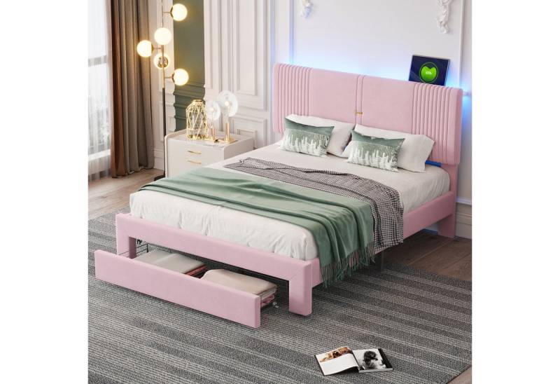 STILVORA Polsterbett 140x200 Bettgestell mit USB&LED&Stauraum,Jugendbett ohne Matratze (geeignet für Erwachsene und Jugendliche 140 x 200 cm, geeignet für Erwachsene und Jugendliche 140 x 200cm), ohne Matratze von STILVORA