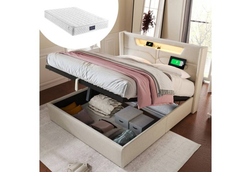 STILVORA Polsterbett 140x200 Doppelbett mit USB Typ C & LED,Jugendbett mit Stauraum, 160 x 200 cm,Inklusive Matratze STILVORA Polsterbett 140x200 Doppelbett mit USB Typ C & LED,Jugendbett mit Stauraum, 160 x 200 cm,Inklusive Matratze von STILVORA