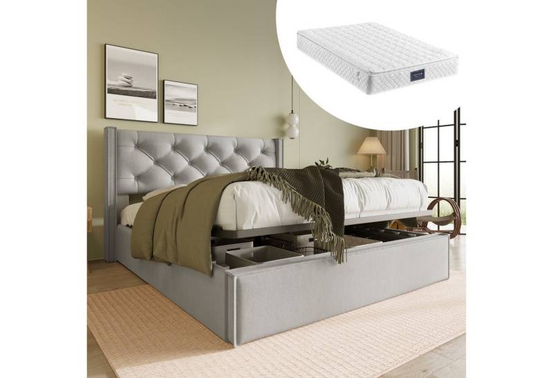 STILVORA Polsterbett 140x200 Hydraulisch Bett mit Stauraum,Jugendbett mit Lattenrost (Hellgrau 140 x 200 cm Inklusive-Matratze), 0 von STILVORA