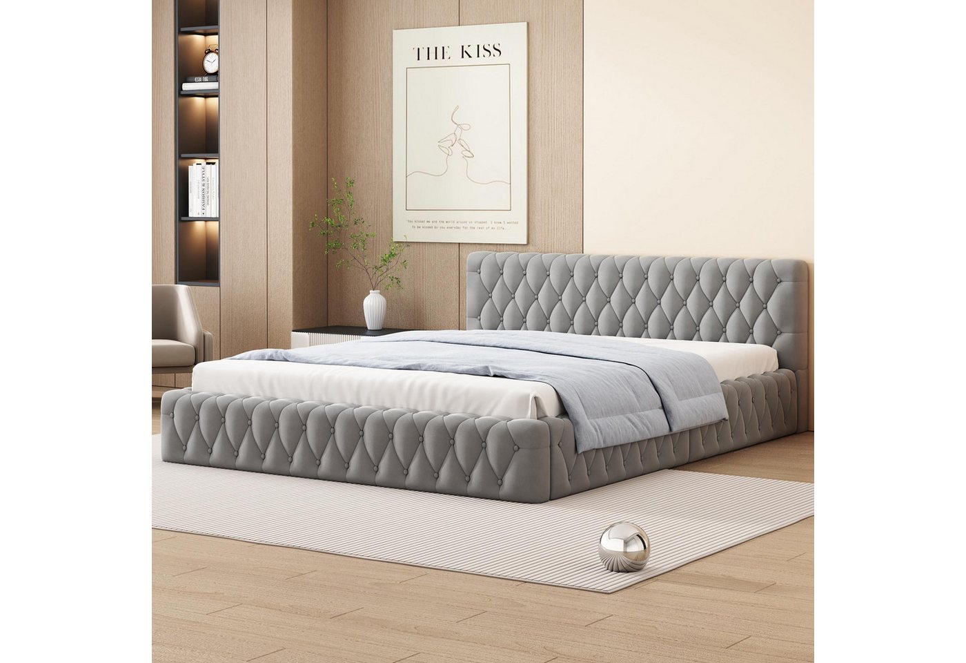 STILVORA Polsterbett 140x200 Jugendbett aus hautfreundlichem Velours,ohne Matratze (140 x 200 cm), ohne Matratze von STILVORA