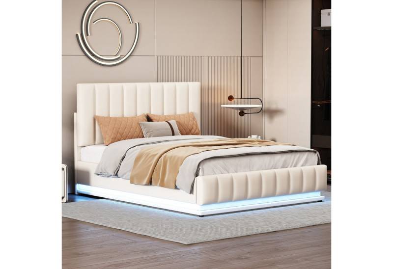 STILVORA Polsterbett 140x200 Jugendbett mit Matratze,Bett mit LED Beleuchtung & Bettkasten (140 x 200 cm mit LED, Metalllattenrost & Bettkasten), mit höheverstellbarem Polsterkopfteil & hydraulischem Stauraum von STILVORA