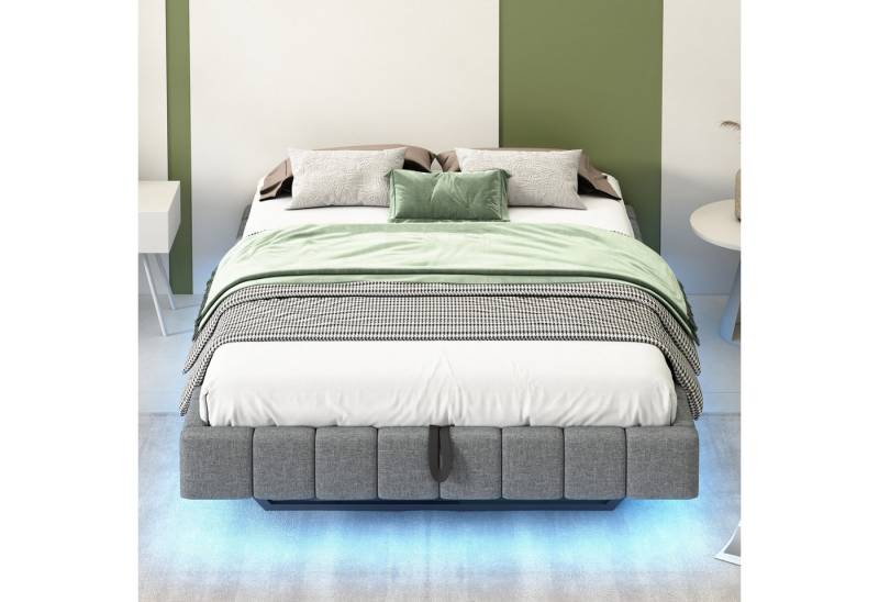 STILVORA Polsterbett 140x200 Jugendbett mit Matratze,Bettgestell mit LED-Licht&Bettkasten (mit Stauraum und LED-Beleuchtung – Multifunktionales Design ohne Kopfteil, Luftdruck-Lagersystem, Robuster Metallrahmen für 250 kg Belastbarkeit, Perfekt für Schlafzimmer und moderne Wohnräume 140x200cm), mit Matratze von STILVORA