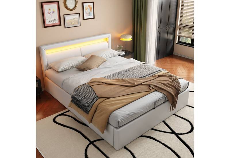 STILVORA Polsterbett 140×200 Jugendbett mit Stauraum,Bettgestell mit LED und Lattenrost, mit beleuchtetem Kopfteil in diversen Farben von STILVORA