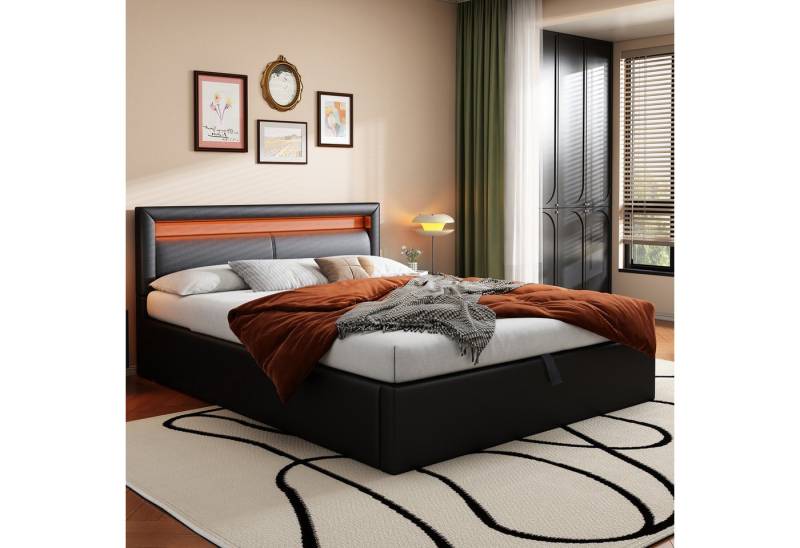 STILVORA Polsterbett 140×200 Jugendbett mit Stauraum,Bettgestell mit LED und Lattenrost, mit beleuchtetem Kopfteil in diversen Farben von STILVORA