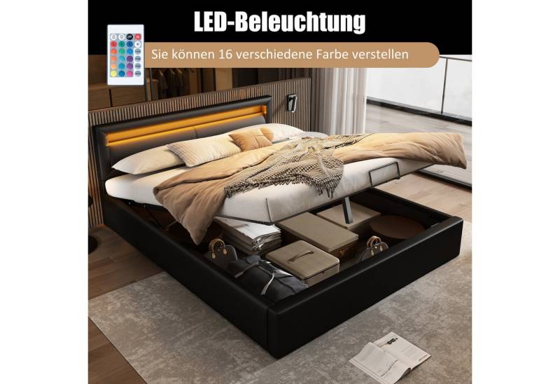 STILVORA Polsterbett 140×200 Jugendbett mit Stauraum,Bettgestell mit LED und Lattenrost, mit beleuchtetem Kopfteil in diversen Farben von STILVORA