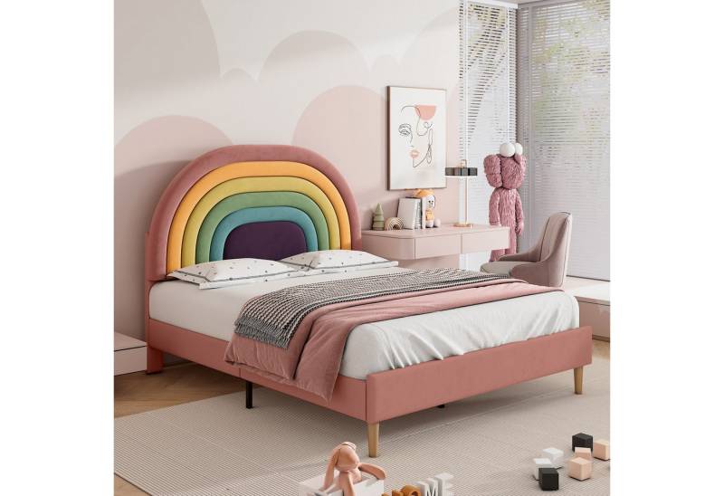STILVORA Polsterbett 140×200 Kinderbett Jugendbett mit verstellbare Kopfteil und Lattenrost, mit Matratze von STILVORA