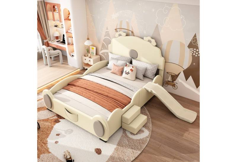 STILVORA Polsterbett 140×200 in Bäre,Kinderbett mit Rutsche und Leiter,Bett ohne matraze (Cartoon Bett, Kinderbett, Bärenbett, ausgestattet mit Rutsche und Leiter, 90x200cm), ohne Matratze von STILVORA