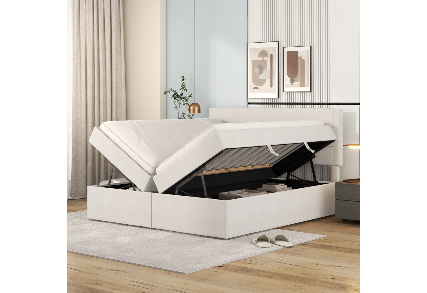 STILVORA Polsterbett 140x200 mit Bettkasten,Doppelbett mit matratze,Bett mit Lattenrost (Großer Stauraum, Beidseitig zu öffnen, 200x140cm), mit Lattenrost aus Metallrahmen von STILVORA