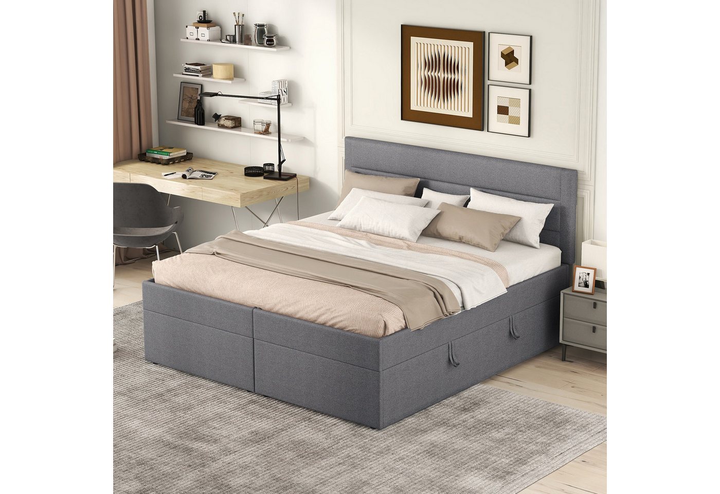 STILVORA Polsterbett 140x200 mit Bettkasten,Doppelbett mit matratze,Bett mit Lattenrost (Großer Stauraum, Beidseitig zu öffnen, 200x140cm), mit Lattenrost aus Metallrahmen von STILVORA