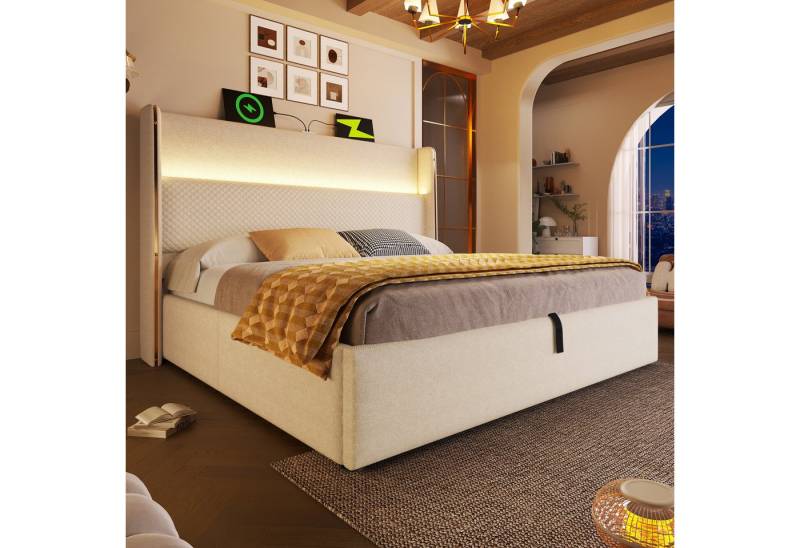STILVORA Polsterbett 140x200 mit Bettkasten,Stauraumbett Bettgestell mit LED&USB+TYPE-C von STILVORA