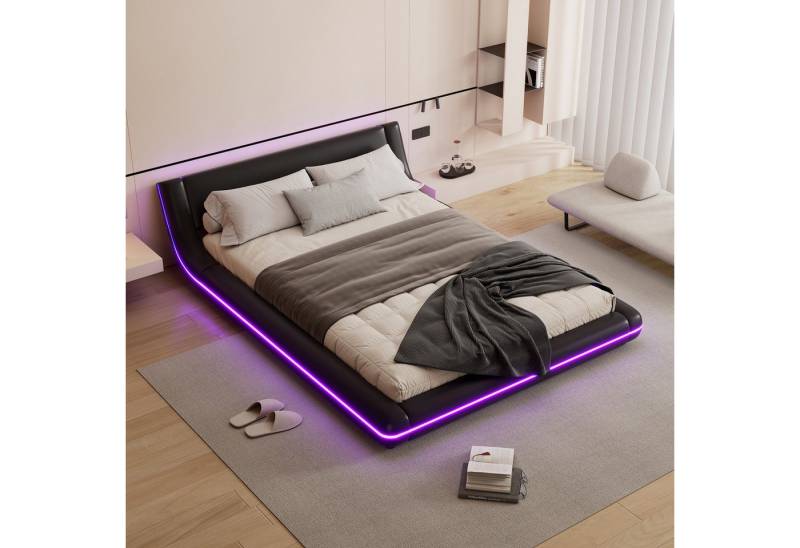 STILVORA Polsterbett 140×200 mit Lattenrost,Flachbett Funktionbett mit LED,ohne matratze (mit PU-Bezug und LED-Umgebungslicht), ohne Matratze von STILVORA