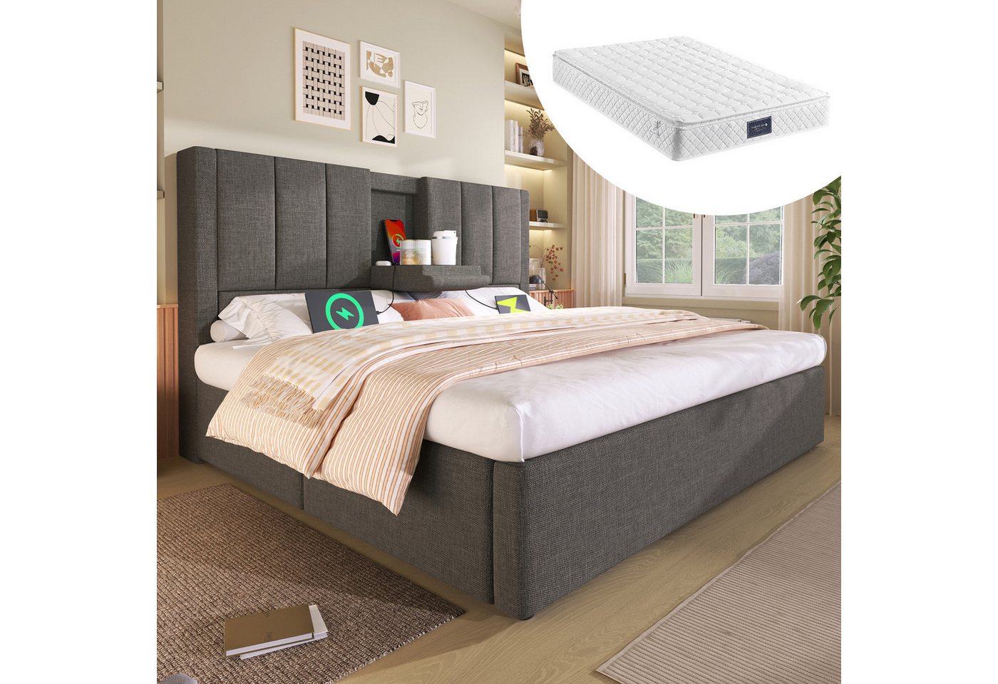 STILVORA Polsterbett 140x200 mit Matratze&Bettkasten,Jugendbett Bettgestell mit USB&TYPE-C STILVORA Polsterbett 140x200 mit Matratze&Bettkasten,Jugendbett Bettgestell mit USB&TYPE-C von STILVORA