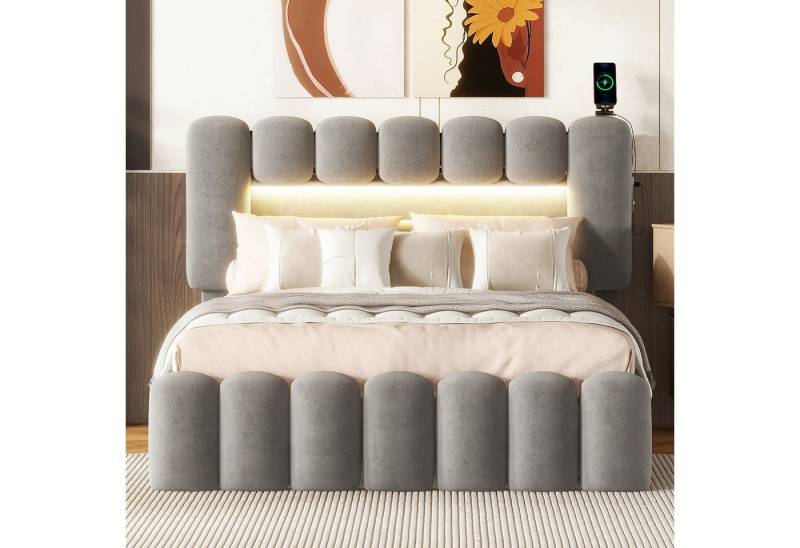 STILVORA Polsterbett 140x200 mit Schubladen,Stauraumbett Bettgestell mit LED&USB,Samt (mit 4 Schubladen, Funktionsbett Doppelbett Bett, 140 x 200 cm), ohne Matratze von STILVORA