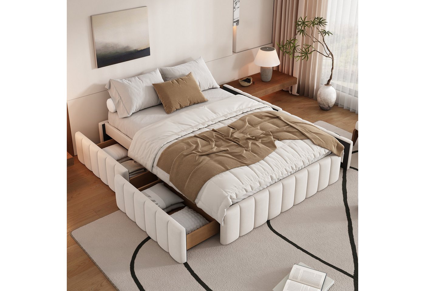 STILVORA Jugendbett 140x200 mit Stauraum,Doppelbett mit Lattenrost,ohne Kopfteil (mit Lattenrost Bettrahmen, Kein Kopfteil, minimalistisches Styling, 1-tlg., 140 x 200 cm), mit Matratze von STILVORA