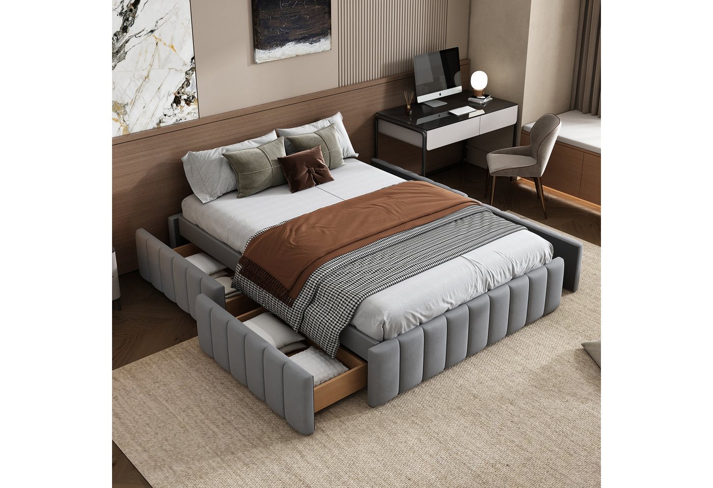 STILVORA Jugendbett 140x200 mit Stauraum,Doppelbett mit Lattenrost,ohne Kopfteil (mit Lattenrost Bettrahmen, Kein Kopfteil, minimalistisches Styling, 1-tlg., 140 x 200 cm), mit Matratze von STILVORA