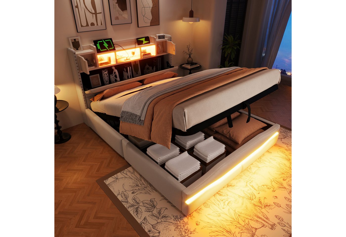 STILVORA Polsterbett 140x200 mit bettkasten,Bettgestell mit USB/Typ und LED,ohne matratze (mit Hydraulischem Stauraum & Fernbedienung LED-Beleuchtung, Modernes Design, mit Kopfteil & Verstecktem Stauraum 140x200 cm), ohne Matratze STILVORA Polsterbett 140x200 mit bettkasten,Bettgestell mit USB/Typ und LED,ohne matratze (mit Hydraulischem Stauraum & Fernbedienung LED-Beleuchtung, Modernes Design, mit Kopfteil & Verstecktem Stauraum 140x200 cm), ohne Matratze von STILVORA