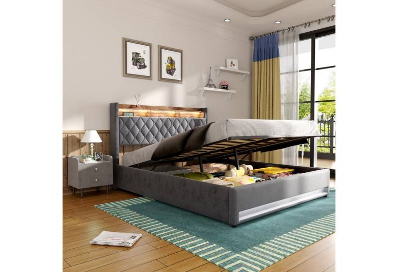 STILVORA Polsterbett 140×200 mit bettkasten,Boxspringbett mit Nachttisch USB &LED-Licht,gau (Funktionbett mit Hydraulikstange,Tragfähigkeit: 200kg, Strapazierfähig und schmutzabweisend,verschiedenen Farben,Metallrahmen), Bettgestell mit Lattenrost,Bequemer Samtstoff,ohne matratze STILVORA Polsterbett 140×200 mit bettkasten,Boxspringbett mit Nachttisch USB &LED-Licht,gau (Funktionbett mit Hydraulikstange,Tragfähigkeit: 200kg, Strapazierfähig und schmutzabweisend,verschiedenen Farben,Metallrahmen), Bettgestell mit Lattenrost,Bequemer Samtstoff,ohne matratze von STILVORA