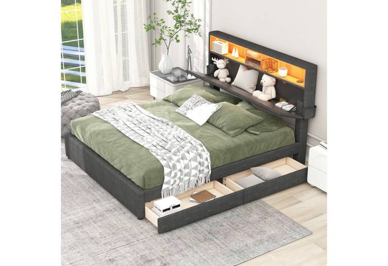 STILVORA Polsterbett 140x200 mit stauraum,Funktionsbett mit LED und USB,Bett ohne matratze (Grau, 140x200cm), mit aufladen USB und LED-Beleuchtung von STILVORA