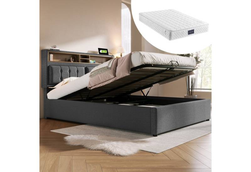 STILVORA Polsterbett 160x200 Bett Jugendbett mit Stauraum,Bettgestell mit USB C Steckdose (Hydraulisches Doppelbett mit USB/Typ-C Ladefunktion), 160 x 200 cm,Inklusive Matratze von STILVORA
