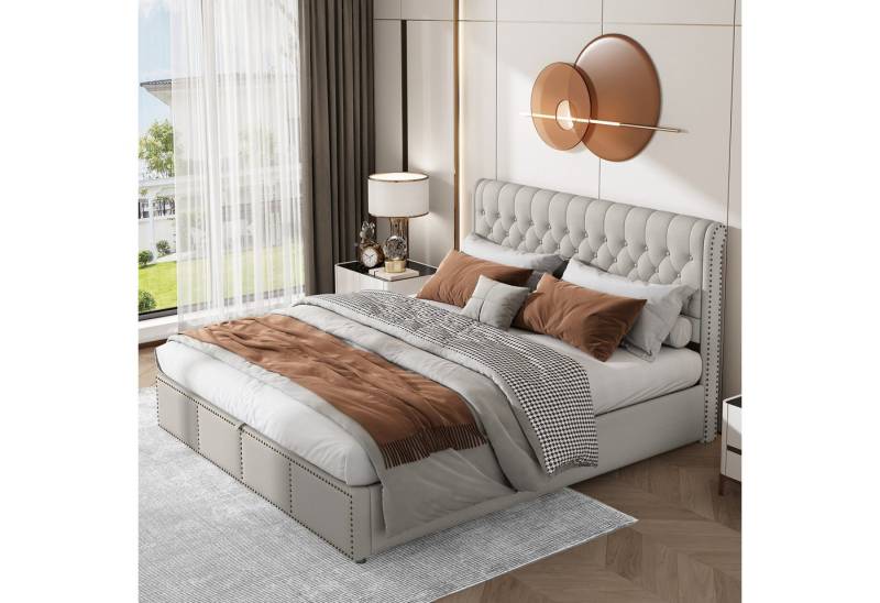 STILVORA Polsterbett 160x200 Bettgestell Funktionsbett Jugendbett mit Stauraum,Leinen, grau von STILVORA