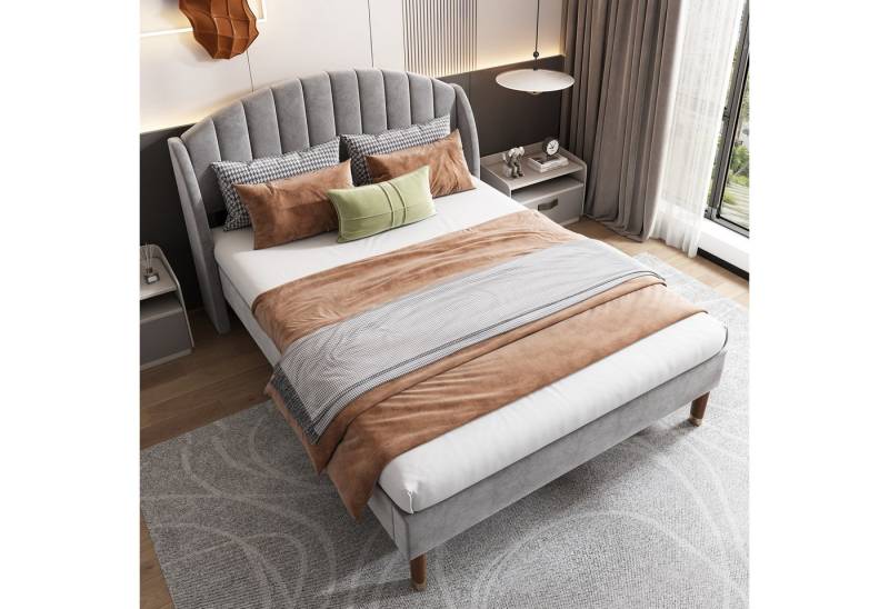 STILVORA Polsterbett 160×200 Bettgestell Jugendbett mit Lattenrost und Kopfteil,Kinderbett (Stahlrahmen mit Holz-Lattenrost Einfache Montage, Grau Doppelbett 160x200 cm ohne Matratze), Samt Bezug weich und hoch Kopfteil Polsterung aus Schaum von STILVORA