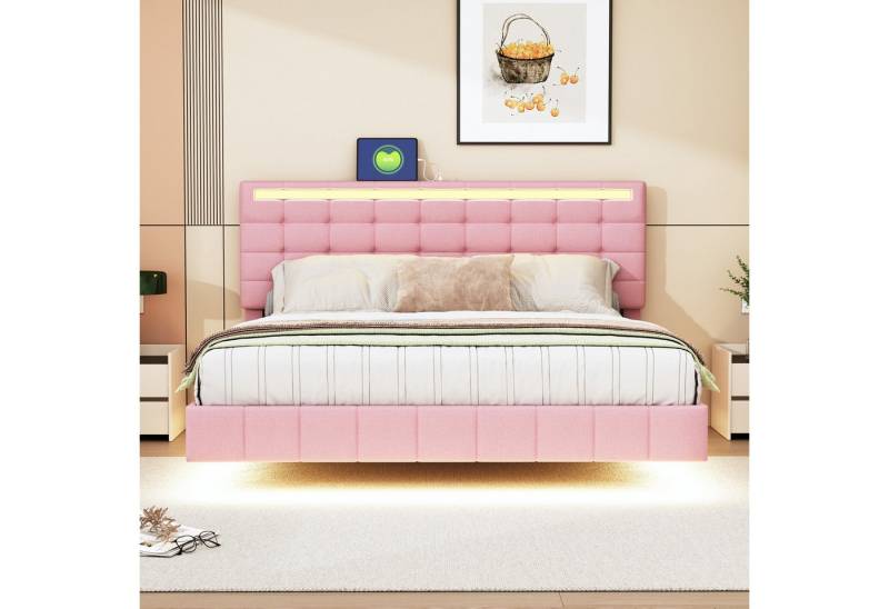 STILVORA Polsterbett 160x200 Bettgestell mit LED-Beleuchtung,Jugendbett ohne Matratze, Ohne Matratze von STILVORA