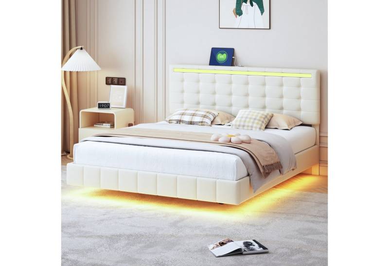 STILVORA Polsterbett 160x200 Bettgestell mit Matratze,Jugendbett mit LED-Beleuchtung (mit LED-Leuchten und Kopfteildesign 160 x 200 cm), Mit Matratze von STILVORA