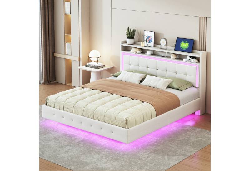 STILVORA Polsterbett 160×200 Bettgestell mit Steckdose,LED-Licht,Jugendbett ohne Matratze (verstecktes Fußdesign, mit USB-Steckdose und LED-Licht, ideal für moderne Jugend und Erwachsenenschlafzimmer 160 x 200 cm), ohne Matratze von STILVORA