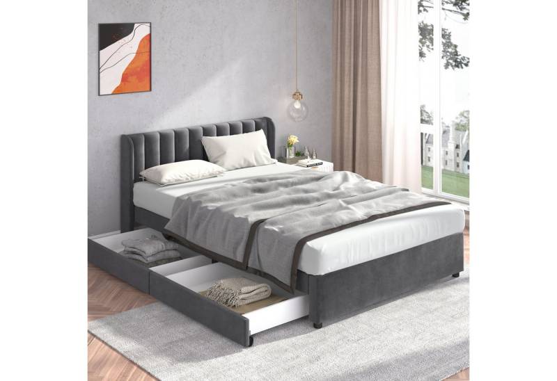 STILVORA Polsterbett 160x200 Doppelbett Bettgestell mit Stauraum,Lattenrost Rückenlehne (160 x 200 cm Samt, Mit Lattenrost Rückenlehne 2 Schubladen ohne Matratz), Schlichter und stilvoller Samt-Look von STILVORA