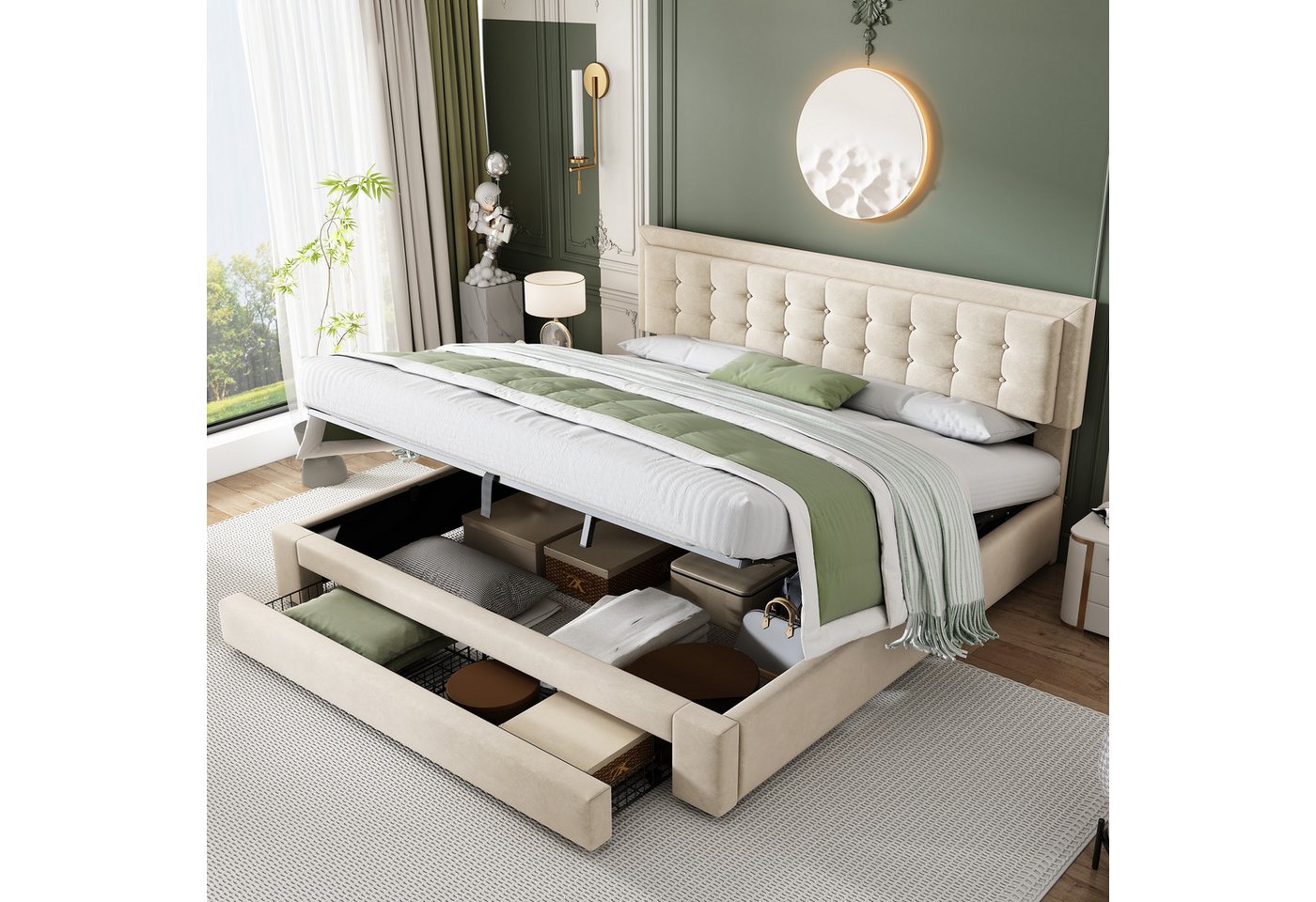 STILVORA Polsterbett 160x200 Doppelbett mit Stauraum&Lattenrost,Bettgestell Funktionsbett (Mit Kasten und Schubladen, 1-tlg) von STILVORA