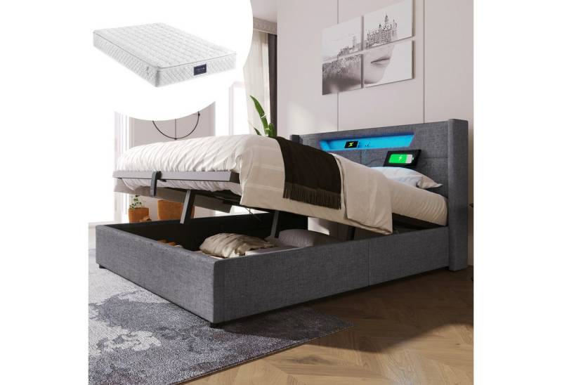STILVORA Polsterbett 160x200 Doppelbett mit USB Typ C & LED,Jugendbett mit Stauraum, 160 x 200 cm,Inklusive Matratze von STILVORA
