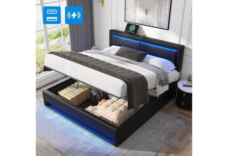STILVORA Polsterbett 160x200 Funktionsbett Bettgestell mit USB & LED-Beleuchtung &Stauraum (mit Matratze), mit USB-Anschluss (kabelloses/kabelgebundenes), Verstellbares Kopfteil von STILVORA