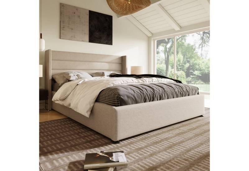 STILVORA Polsterbett 160x200 Hydraulisch Stauraumbett Doppelbett mit Lattenrost, 160 x 200 cm Ohne Matratze,Beige von STILVORA
